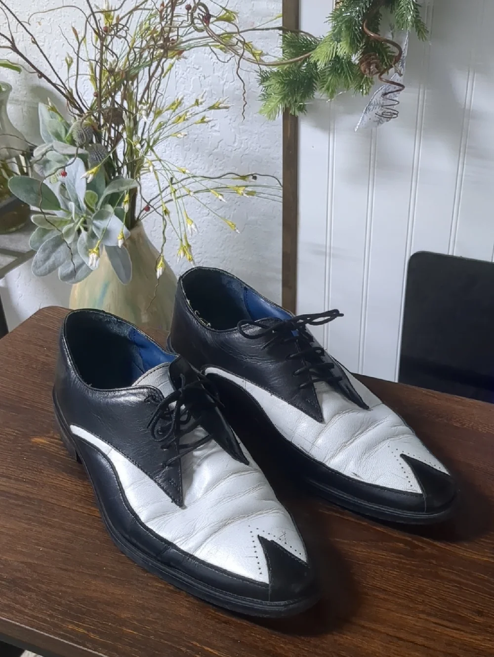 Stacy Adams Men's 9 M Black White Two Tone Leather Spectator Oxford Shoes 21340